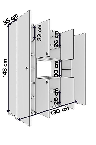 rafineritasarım Rafineri Azura Çok Amaçlı Dolap Büyük Kapaklı Bölmeli Erzak Dolabı