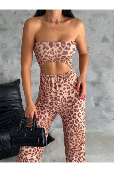eBaa fashıon LEOPAR DESEN CUT-OUT DETAY STRAPLEZ TULUM