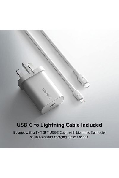 Belkin 25W PD USB-C PPS Wall Charger with USB-C to Lightning MFi Cable, Fast Charger for iPhone 13, 12, Pro