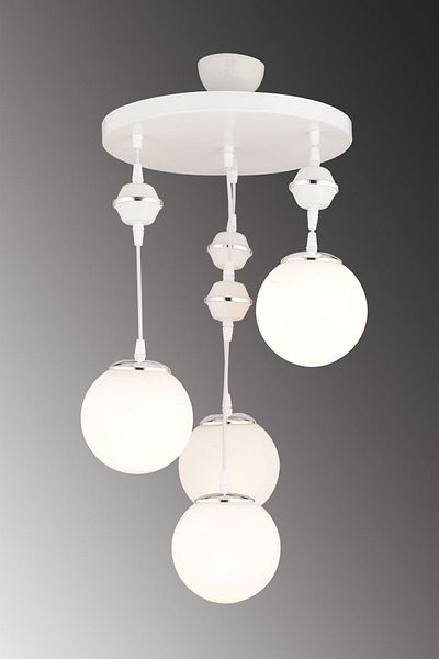 SONSUZ AYDINLATMA&AVİZE Pendant Lamp Tray White 4-Piece White Glop Top Glass Chrome Downward Facing Luxury Chandelier