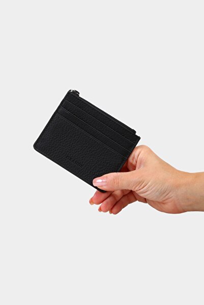 Grande 3603 Genuine Leather Coin Compartment Zippered Women's Men's Wallet Card Holder Black