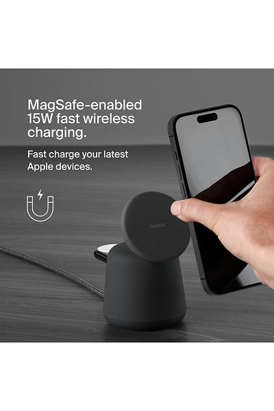 Belkin BoostCharge Pro 2-in-1 MagSafe 15W Wireless Charging Dock for iPhone 15-12, AirPods, MagSafe Devices