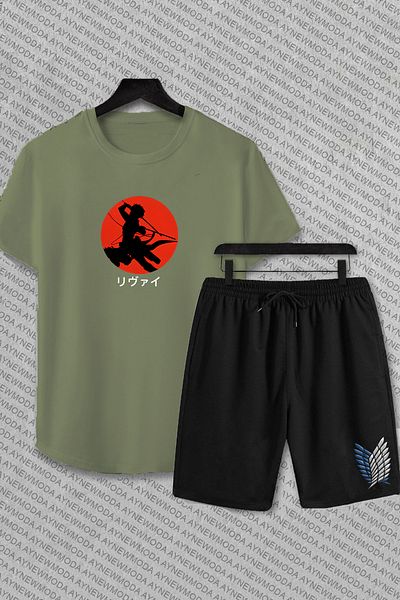 aynewmoda Levi Attack on Titan Unisex Anime Printed Shorts and T-Shirt Set