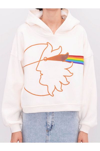 Modark SWEATSHIRT CU GLUGĂ DETALIAT PREIMPRIMAT CREAM