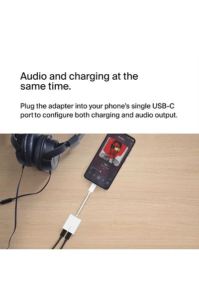 Belkin RockStar™ USB-C Audio + Charge Adapter - 60W Fast Charging for iPhone, iPad, Pixel & More - White