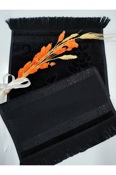 sarra Black Sarra 50x90 Dark Etamine Towel - Fringed