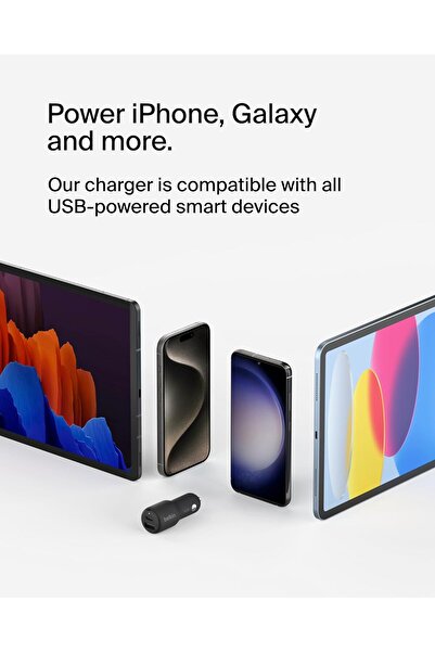 Belkin BoostCharge 42W Dual Car Charger with USB-C 30W PPS & USB-A 12W for iPhone 15, 14, 13, Samsung S23
