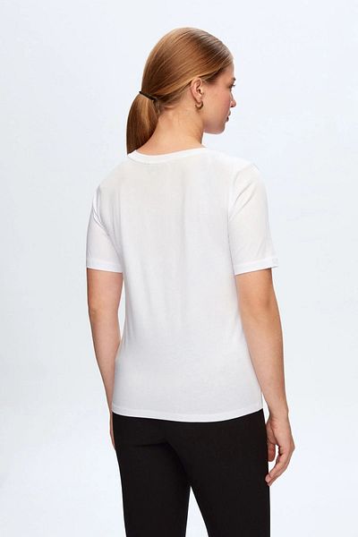 Modark Tricou de bază alb cu decolteu în V pentru femei