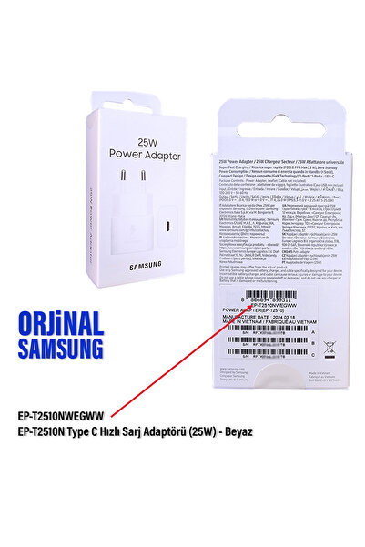 Samsung 25W Süper Hızlı Type-C Şarj Aleti  Samsung EP-T2510N (Samsung Türkiye Garantili)