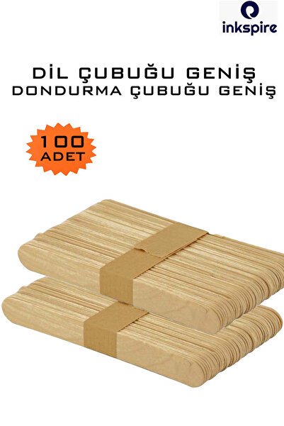 inkspire 100'lü Naturel Geniş Ahşap Dil Çubuğu Dondurma Çubuğu Abeslang Çubuk...