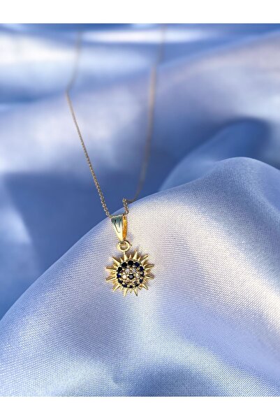 Jewelyf Zirkon Taşlı Güneş Nazarlık Minimal Tarz Şık Kolye 14 Ayar Altın Kaplama