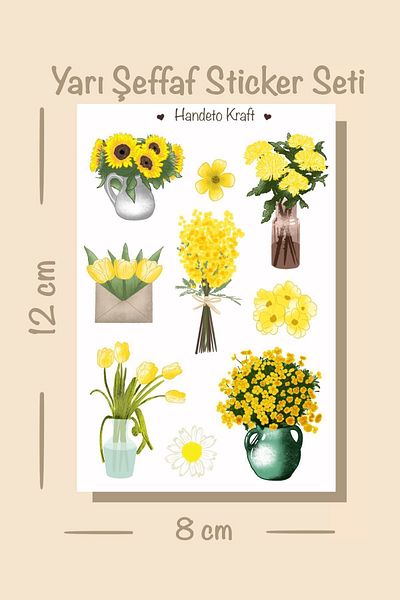 Handeto Kraft مجموعة ملصقات شبه شفافة على شكل زهرة صفراء، مقاس 8 × 12 سم، ملصق، مجلة رصاصة، سجل قصاصات بوجو، ملصق مجمعة