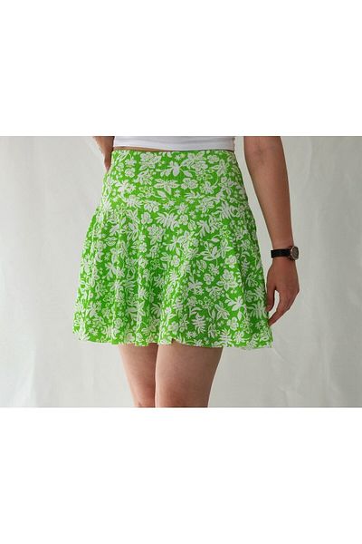 YAXİ Fusta scurtă de damă cu curea cu model floral verde