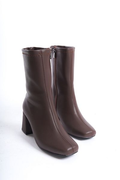 SEEM & BE Naomi Women - Bitter Brown Blunt Toe Heeled Boots