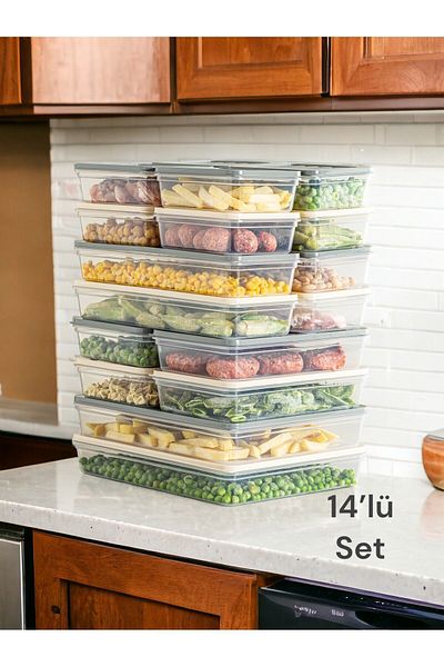 Nesto Home 14-Piece Colorful Refrigerator Set - 2X2400-4X1200-4X1170-4X600 ml Capacity, Microwave and Freezer Storage Container