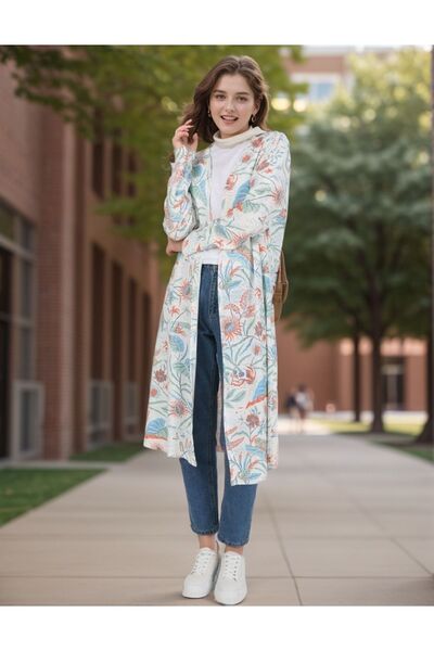 RESPİRO Χαλαρή λευκή ελαφριά ζακέτα - Βαμβακερό σχέδιο, μακρύ αναπνεύσιμο