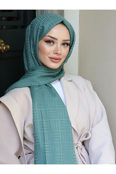 Misipek Şal & Eşarp Mucegai de mătase cu model de chibrit verde