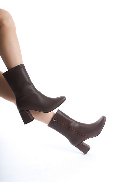 SEEM & BE Naomi Women - Bitter Brown Blunt Toe Heeled Boots