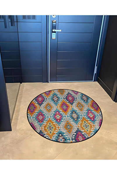 Rugs Modern Halı مجموعة الشكل مستديرة سوداء اللون مع تفاصيل الاوفرلوك متعددة ...