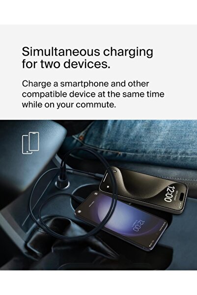 Belkin BoostCharge 42W Dual Car Charger with USB-C 30W PPS & USB-A 12W for iPhone 15, 14, 13, Samsung S23