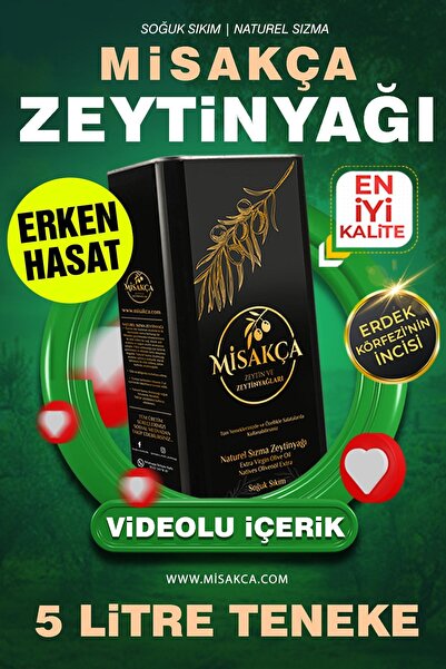 Misakça Zeytin ve Zeytinyağları Natürel Sızma Soğuk Sıkım Zeytinyağı 5 Litre