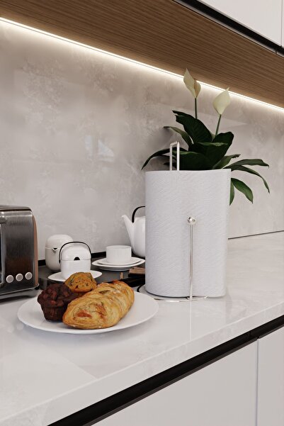 mba decor metal bending art Suport pentru prosoape de hârtie Silver Harmony cu design ergonomic - Suport pentru șervețele din inox Accesoriu pentru vesela de bucătărie