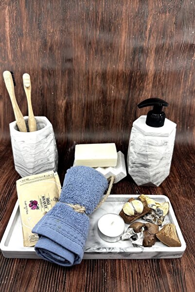 betonmall Σετ μπάνιου από σκυρόδεμα μαρμάρου 4 τεμαχίων Δίσκος οδοντόβουρτσας οδοντόβουρτσας διανομής στερεού υγρού σαπουνιού