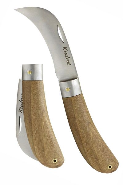 MH MiniHediye Wooden Handle Curved End Stainless Forged Steel Sapling Wood Graft Knife 21 cm
