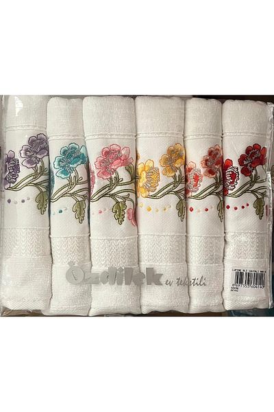 Özdilek Lupine 6-Piece Embroidered Towel Set with Bag