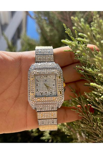 Gold Power Luxury Women's Wristwatch - Stone Detailed, Arabic Numeral and Calendar
