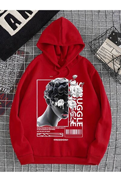 NoVibe Hanorac de iarnă supradimensionat unisex cu imprimeu cu sculptură și f...