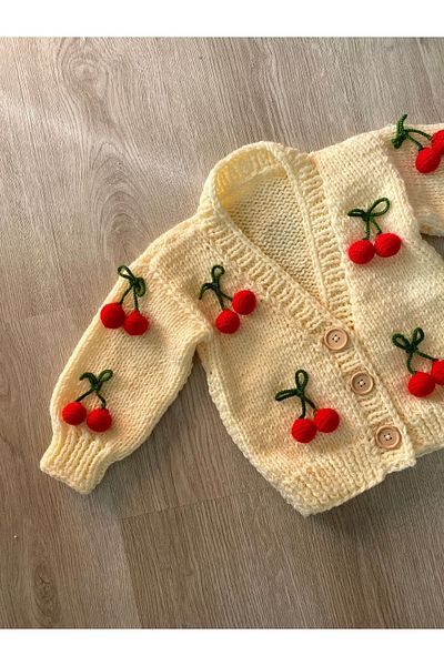Hobihanem Tuhafiye Hand Knitted Cherry Baby Cardigan