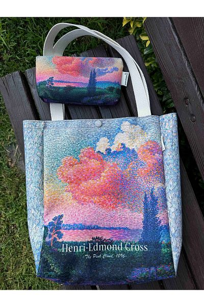 pamukcanta Henri Edmond Cross - Washable Metal Pocket Canvas Tote Bag and Makeup Bag (Set of 2)