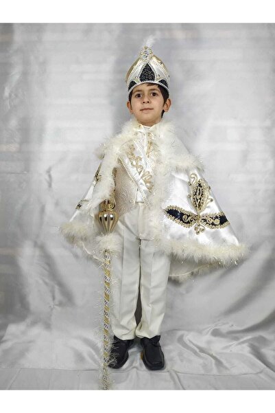 Başak Sünnet Sarayı 3-10 Yaş Krem Lacivert Tüylü Pelerin Sünnet Kıyafeti