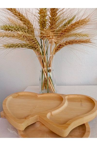 Bamboo Two Heart Detailed Bamboo Serving Plate, Medium Bamboo Presenter