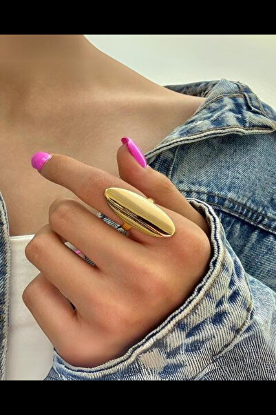 PSGT METAL AYARLANABİLİR YÜZÜK Minimalist yeni Trendy Tasarım Bombeli Oval Pl...