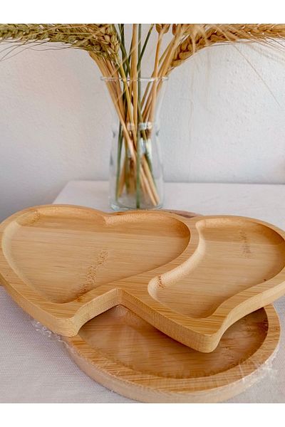 Bamboo Two Heart Detailed Bamboo Serving Plate, Medium Bamboo Presenter
