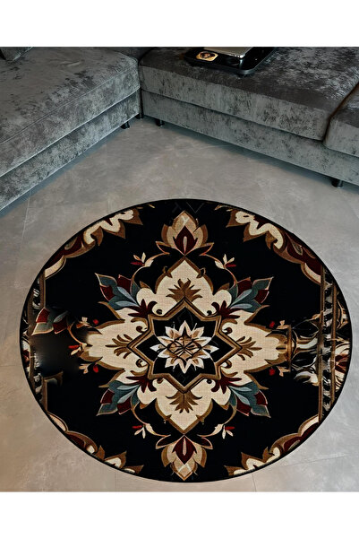 Rugs Modern Halı سلسلة التصميم العتيق مستديرة منسوجة بقاعدة باللونين الأسود و...