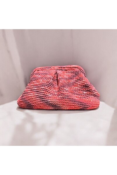 Pembe Puffy Pili Color El Çantası / Rafya Clutch