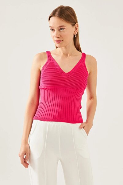 Modark V-Neck Pink Suspender Singlet Lycra Blouse