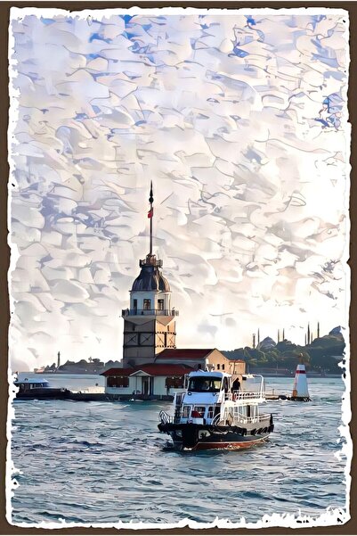 hediyeniburadabul Ξύλινη αφίσα Retro Maiden's Tower - Ειδική Συλλογή Κωνσταντ...