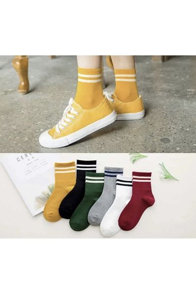 deja poo 6 Συσκευασία Unisex Κάλτσες Διάφορων Χρωμάτων Top Striped Washable College Tennis Socks