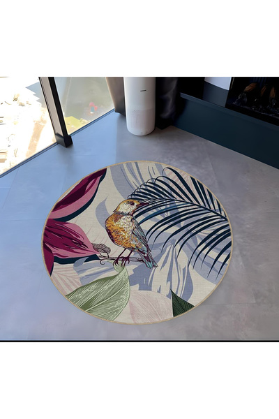 Rugs Modern Halı Tapestry Design Round Leaf Themed Bird Patterned Vintage Dec...