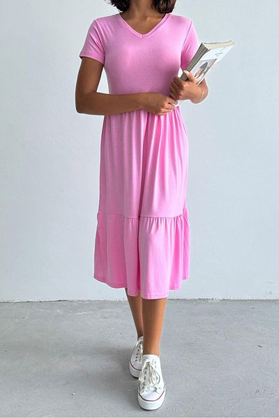 MILANOFOX Rochie midi de vară pentru femei 100% bumbac - mânecă scurtă, decolteu în V, elastică