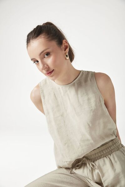 Evermade Bisiklet Yaka Kolsuz Basic Modal Bluz