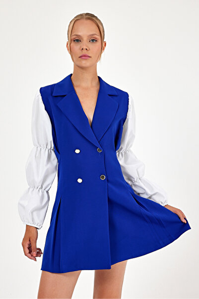 Amorti Γυναικείο φόρεμα με μπλε μπαλόνι μανίκι Saks