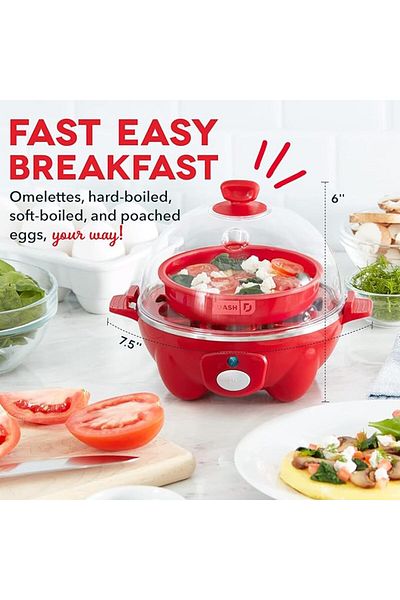 Dash Rapid Egg Cooker: 6 Egg Capacity, for Boiled, Poached, Scrambled or Omelettes, Auto Shut Off, Red