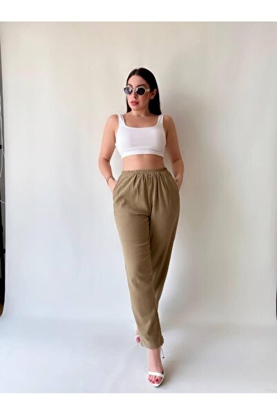 twomeey Γυναικείο παντελόνι από λινό βαμβακερό ύφασμα με επένδυση τσέπης (πολ...