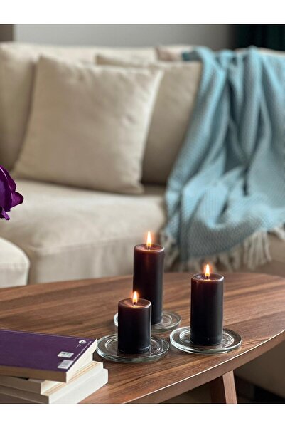 Luz&Brillante Silindir Siyah Kokulu 3lü 12cm 9 cm 7cm Sandal Ağacı Kokulu Set...