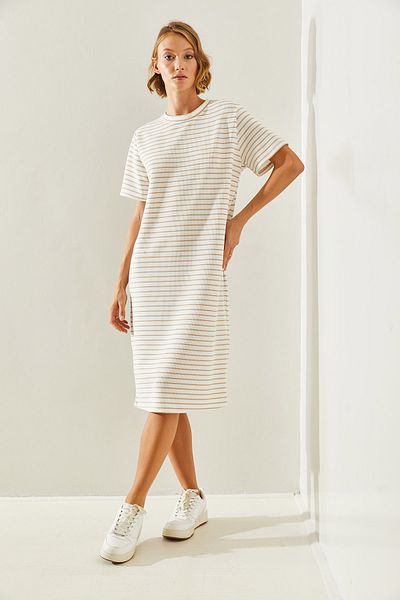 Bianco Lucci 60251344   Model Rochie Seersucker Damă în dungi